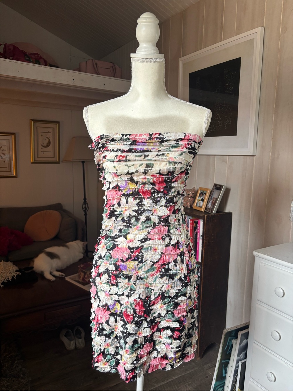 Pink Floral Strapless Dress